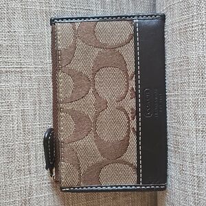 Coach Signature Brown Canvas & Leather Key Ring Card Holder